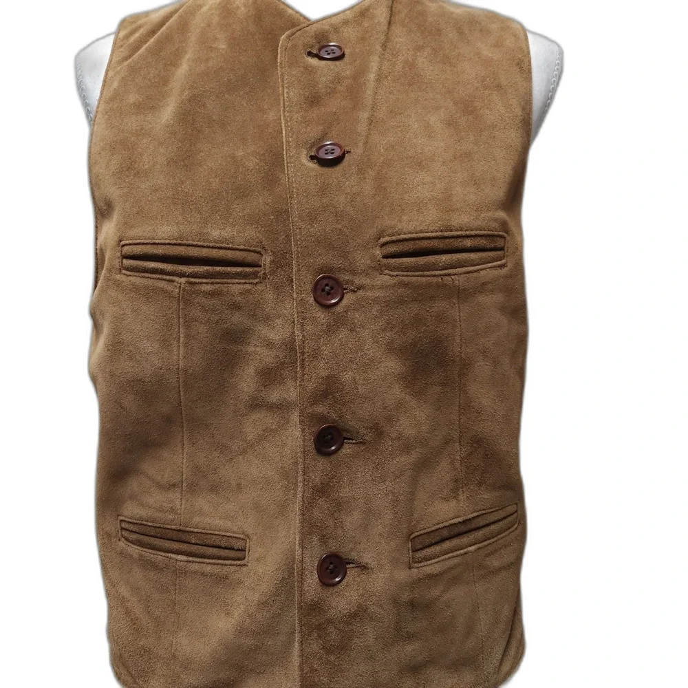 Nwt Vintage Banana Republic 100% Leather Suede Brown Vest Men's Unisex XS 90's
